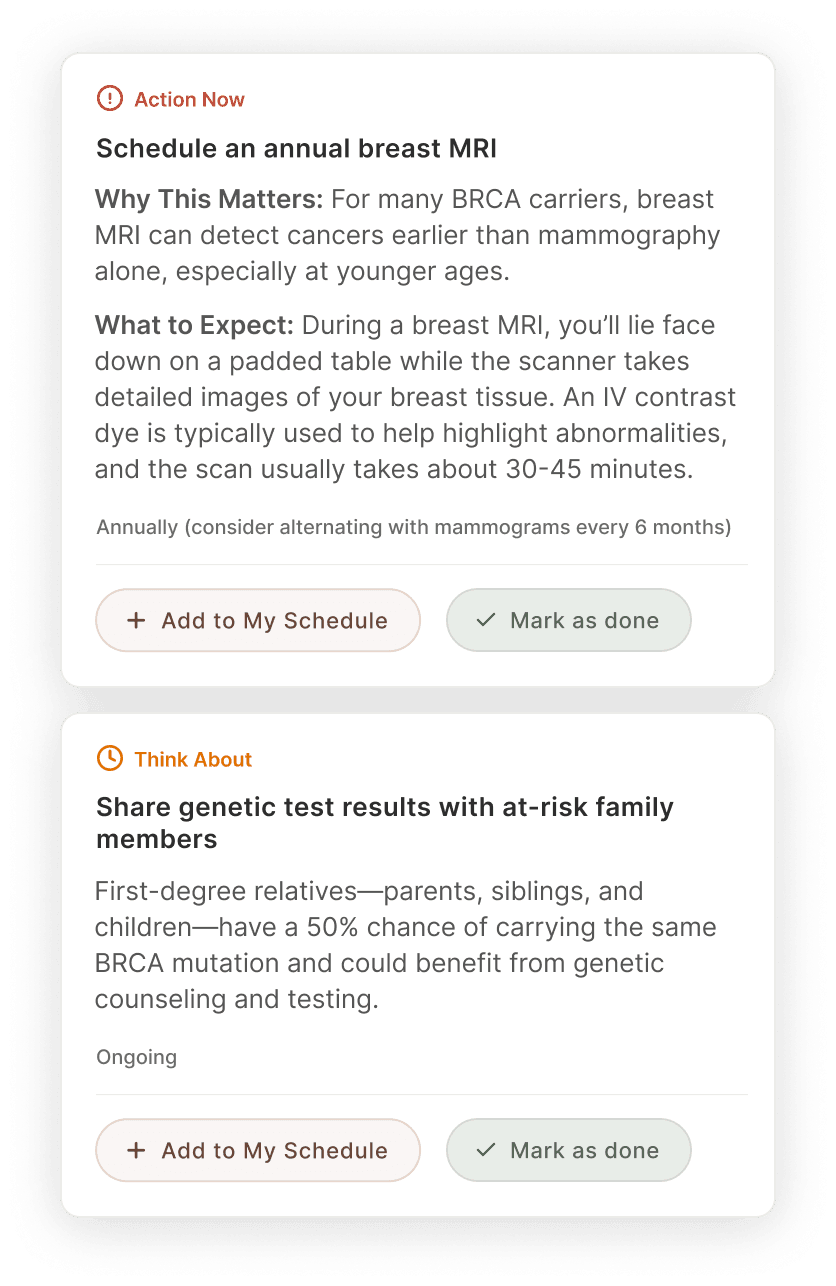 A personalised roadmap of screening and next steps